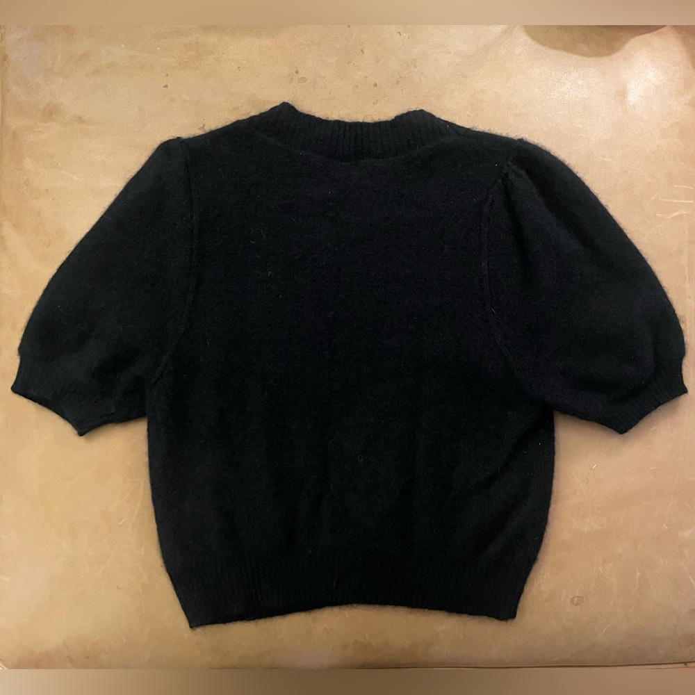 Free People Cashmere Puff Sleeve Cropped Sweater. Short Sleeve. Medium. Black.🖤 - Picture 2 of 3